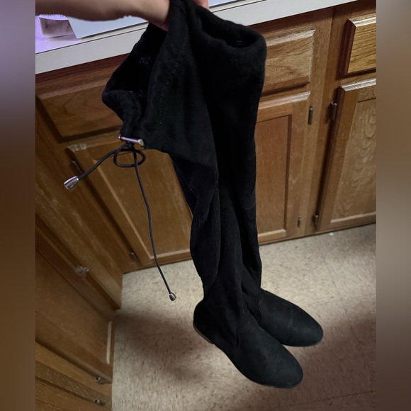 Black Faux Suede Over-the-Knee Boots - Picture 1 of 5